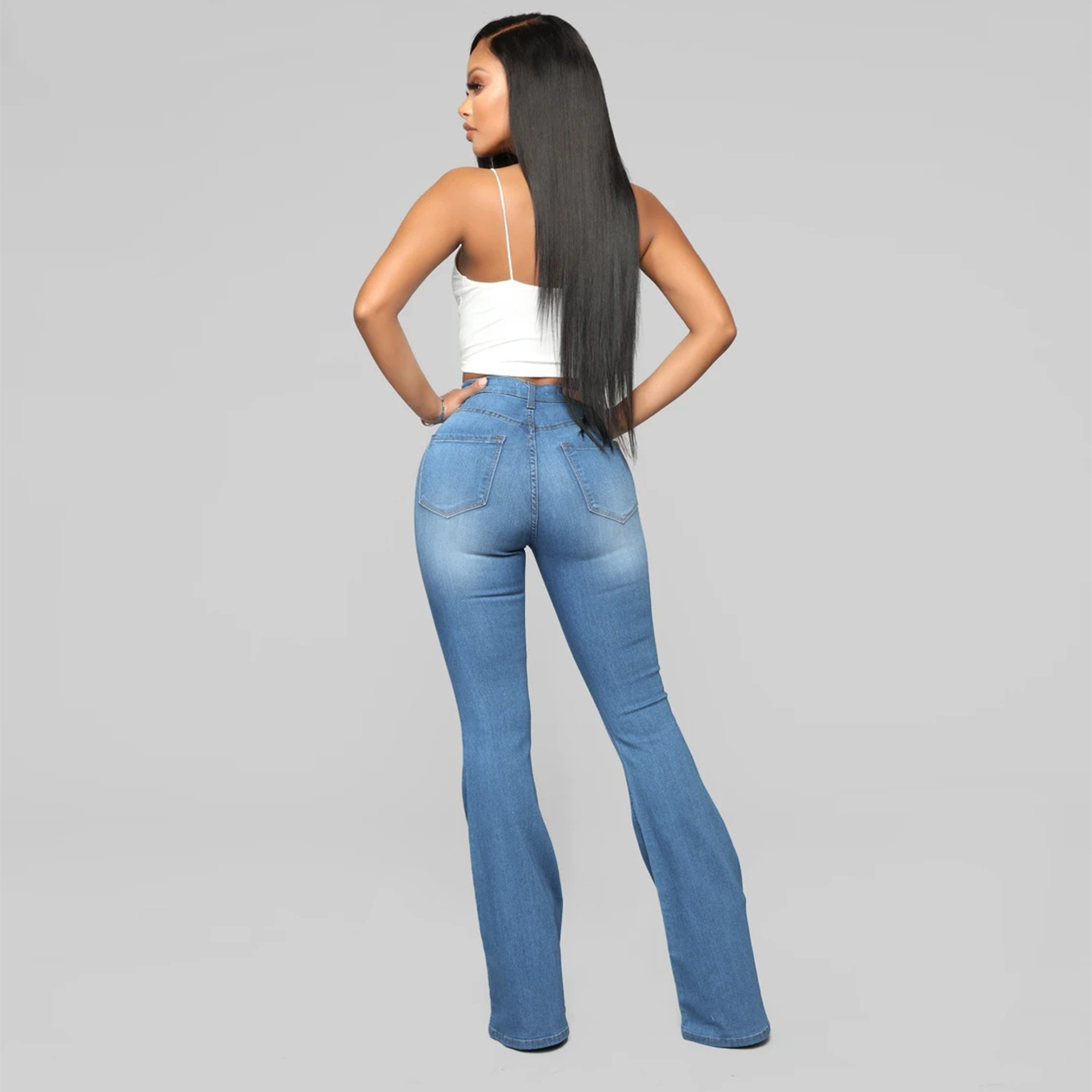 Roupas femininas clássicas cintura alta slim fit jeans calças ferradura_voghion.com