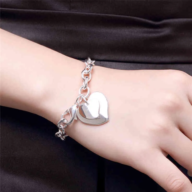 Doteffil Sterling Sier Çift Kalp Kolye Bilezik Kadın Charm Düğün Nişan Moda Parti Takı_voghion.com