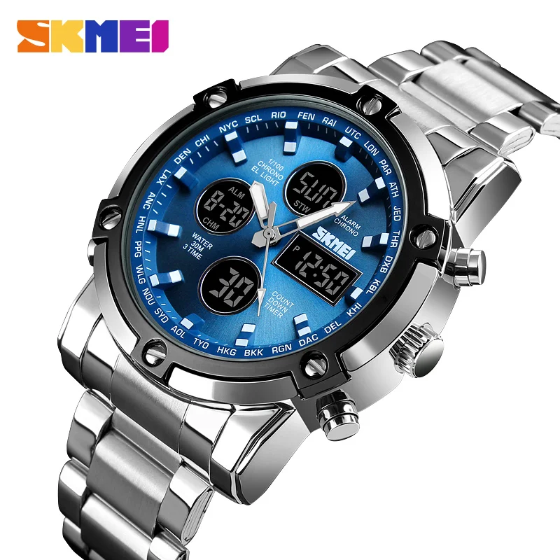 Men's Digital Quartz Watch Waterproof Multi Time Display_voghion.com