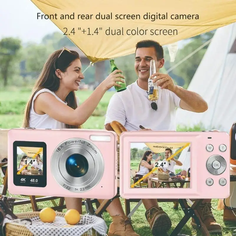 4K UltraHD Digital Camera 64MP Two Screen With 16x Zoom And 64GB Card For Kids Teens Adults_voghion.com