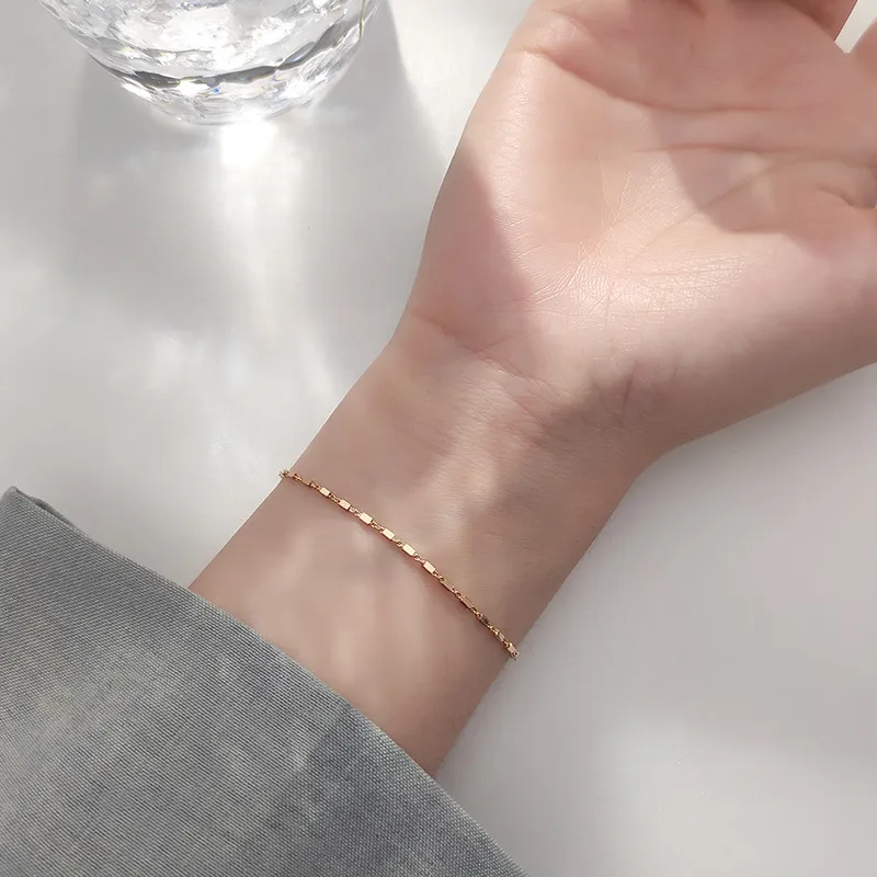 Link, Chain Bling Glitter Simple Thin Dainty Rose Gold Color Sterling Sier Adjustable Bracelet For Women Jewelry Korean_voghion.com