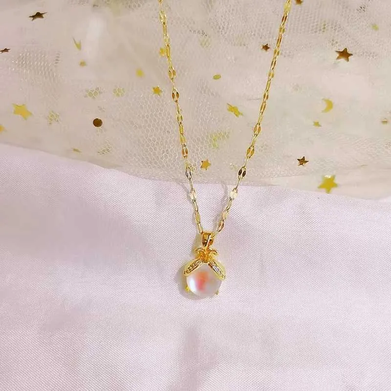 Anhänger Halsketten Klassischer Trend Lichtfarbe Aurora Firefly Damen Halskette Kalter Wind Nischendesign Mondstein Allgleiches_voghion.com