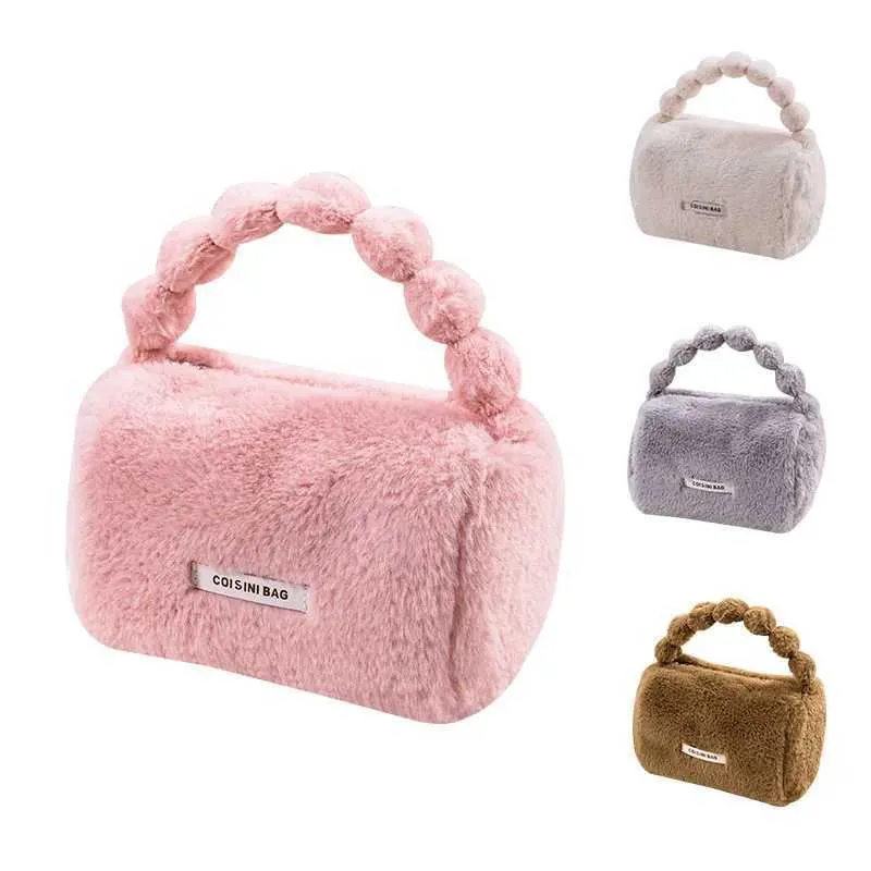 Borsa per il trucco da donna in peluche carina alla moda, borsa da viaggio per cosmetici, borsa da toilette, organizzatore, custodia per trucco portatile_voghion.com