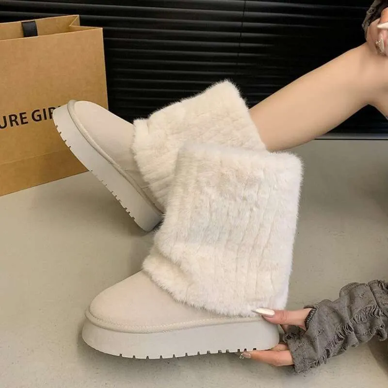 Comfortable Women's Winter Snow Boots With Furry Hem And Wedge_voghion.com