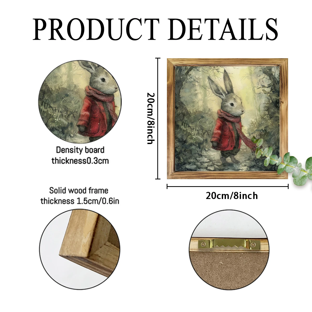 Charmig kanin i röd rock, vintage träinramad väggkonst - perfekt för bondgårdsinredning, vardagsrum, entré och sovrum - perfekt påskpresent, 20x20 cm_voghion.com