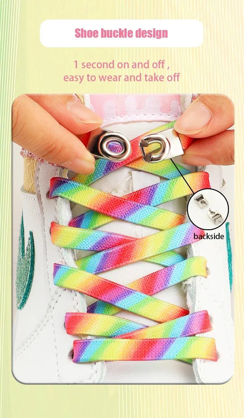 Farbverlauf-Regenbogen-Schnürsenkel ohne Binden, Schuhschnalle, Verschluss, Schnürsenkel ohne Binden, elastische Schnürsenkel, Turnschuhe für Kinder_voghion.com