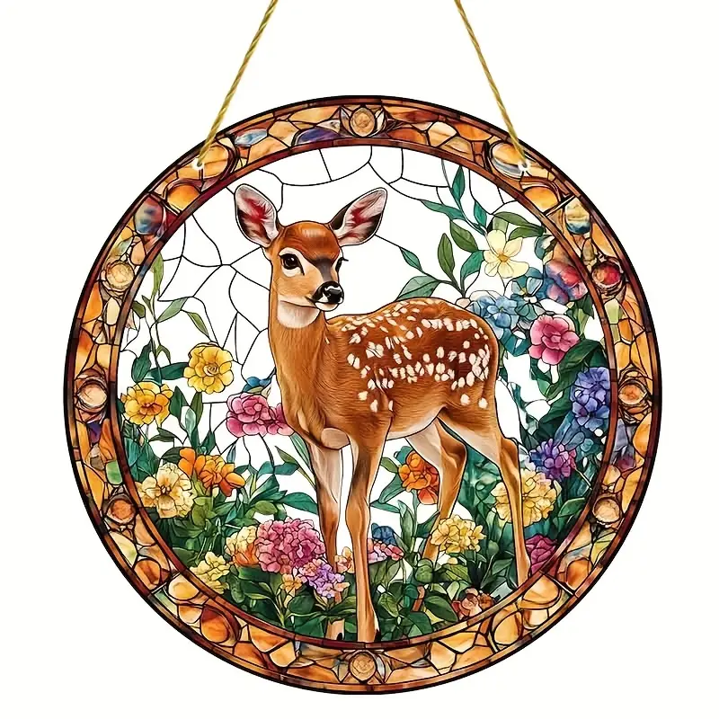 8" Sika Deer Suncatcher - 2D Acrylic Stained Decor. Perfect For Window/living Room/spiritual Spaces. Ideal Nature-themed Gift For Birthdays._voghion.com