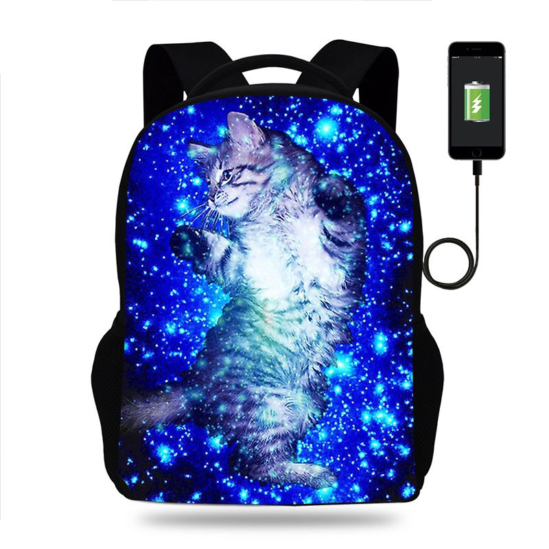 Bedruckter Einhorn-Rucksack für Kinder, 3-teiliges Set: Tasche USB + Beutel_voghion.com