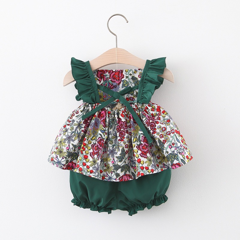 Baby Girl Set 2 Stéck Kannerkleeder 6-24 Méint Summer Blumendruck Tops Mat Shorts Kostüm_voghion.com