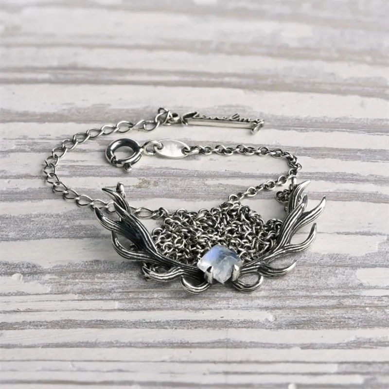 Hanger Kettingen Hertengewei Maansteen Ketting Zilver Kleur Statement Vrouwen Vrouwelijke Charme Hoorns Boho Sieraden CadeauHanger_voghion.com