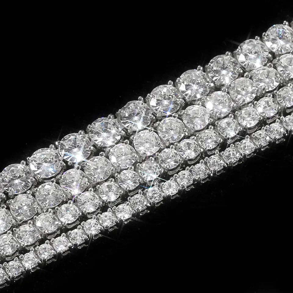 Collana con catena da tennis in moissanite da 3 mm, 4 mm, 5 mm, 6,5 mm, 15,2 cm, 18,3 cm, 20,3 cm, in argento sterling, moda donna_voghion.com