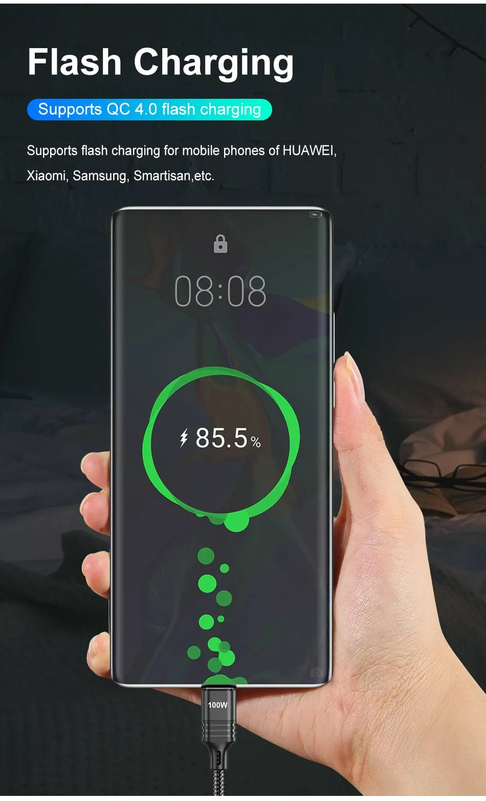 100W USB Type C PD Charging For Samsung S22 S21 Xiaomi 12T Pro To USB-C Cable Mobile Phone Charger Wire Cord_voghion.com