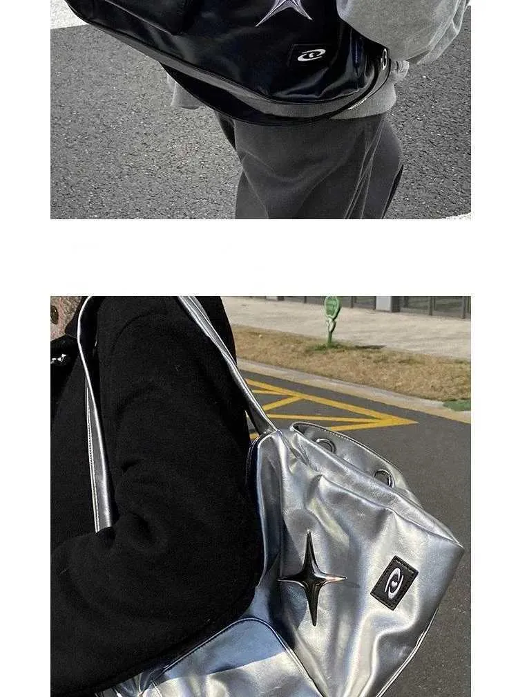 Sier Y2k S For Women Aesthetic Designer Large Capacity Shoulder Bag Commuter Pu Leather Shopper Handba241211_voghion.com