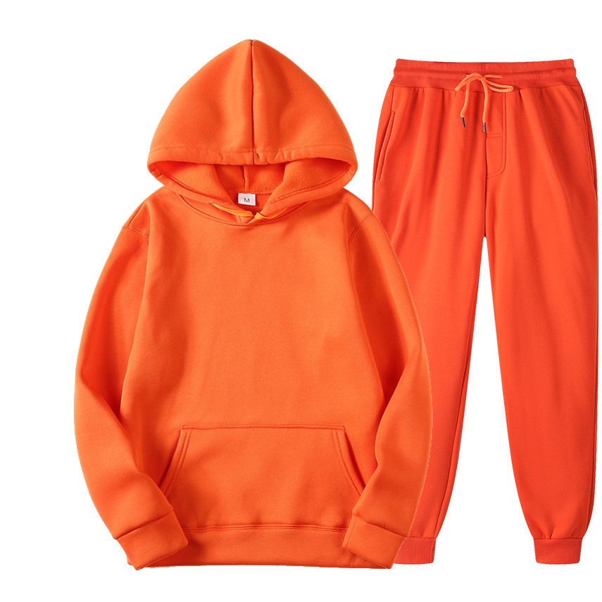 Herrkläder enfärgad luvtröja höst och vinter plus tjock luvtröja i fleece herr sport lös hoodie set_voghion.com