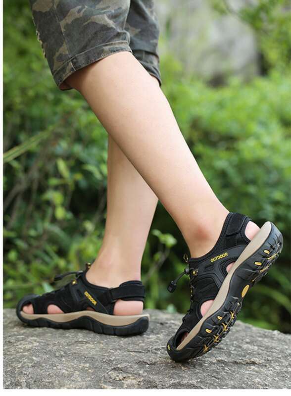 Große Sommer-Strandschuhe aus Rindsleder mit weicher Unterseite, Outdoor-Freizeitsandalen für Herren_voghion.com