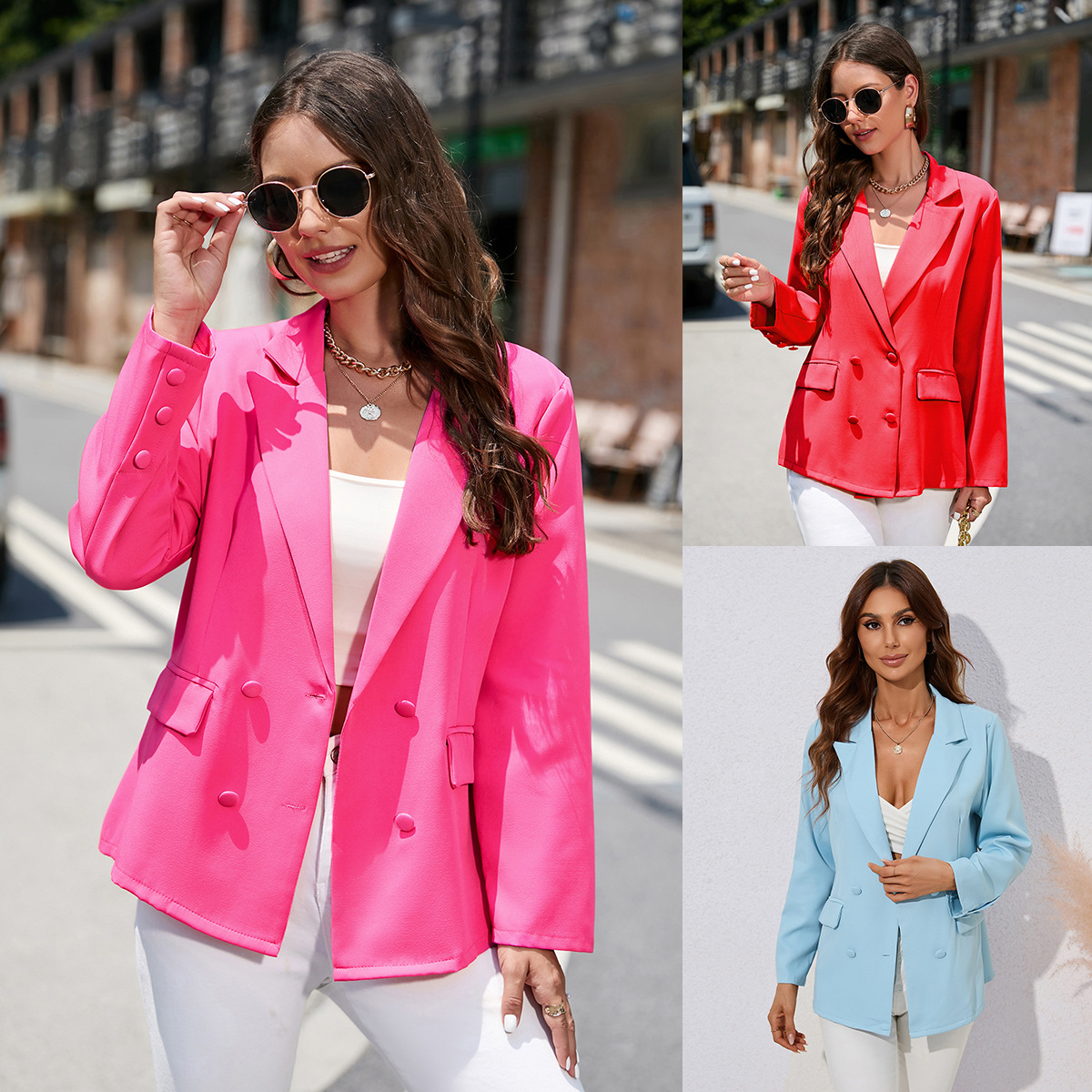 Petit costume à manches longues et revers de couleur unie pour femme, automne et hiver_voghion.com