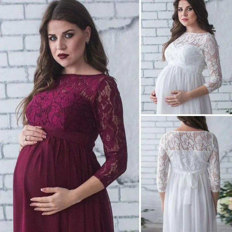Robes de maternité femmes enceintes robe de douche de bébé accessoires de photographie vêtements de grossesse dentelle robe Maxi pour Po Shoot_voghion.com