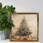 Vintage-Holzschild mit Weihnachtsbaum – 20,3 x 20,3 cm, rustikale Weihnachtsdekoration. Perfekt für Wohnzimmer, Küche oder als festliches Geschenk._voghion.com
