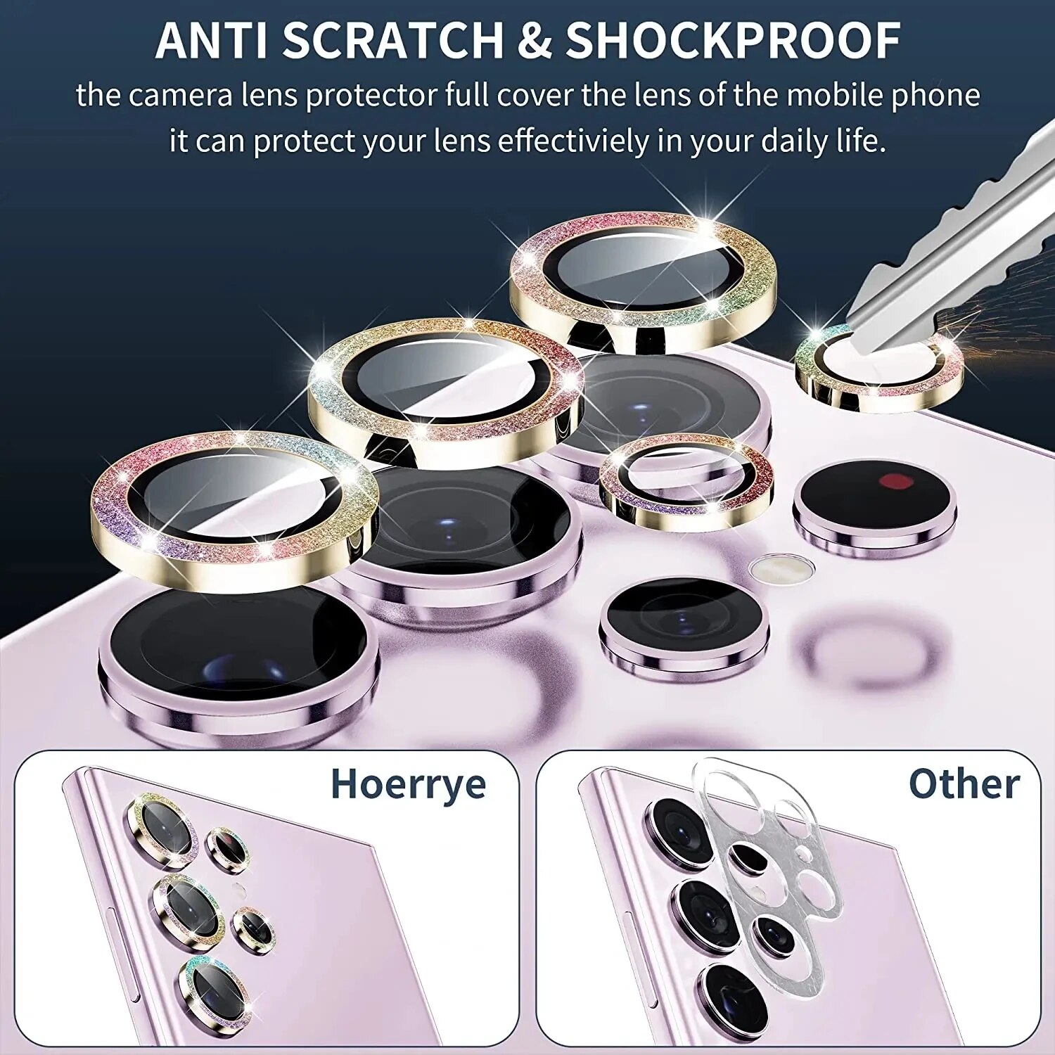 Glitter Camera Ring for Samsung Galaxy S24 Ultra S23 FE Plus S24+ Back Lens Screen Protector Glass S23fe S24ultra Cap_voghion.com