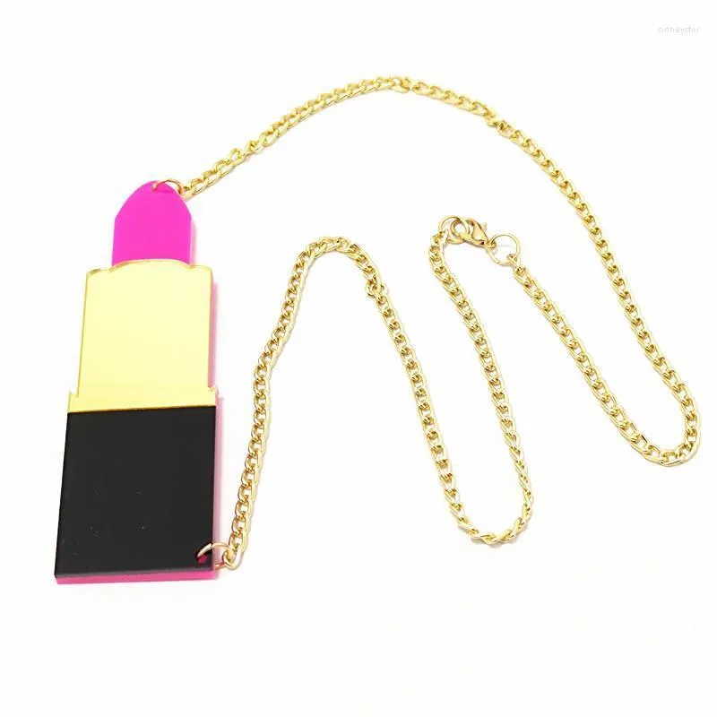 Collane con ciondolo Moda Donna Grande Rossetto Modello Collana Acrilico Trendy Ragazze Festa Regalo Oro Rosa Colore Gioielli_voghion.com