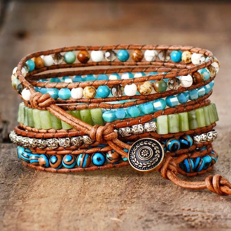 Bracelets enveloppants spirituels pour femmes avec pierres naturelles et 5 couches de cuir - Bracelet énergétique pour femme - Cadeaux bohèmes_voghion.com