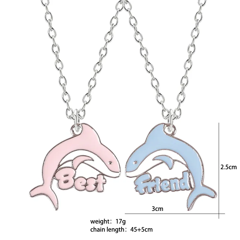 Pendant Necklaces 2PCS Cartoon BFF Couple Avocado Butterfly Dolphin Friends Chains Pandent Necklace Fashion Kids_voghion.com