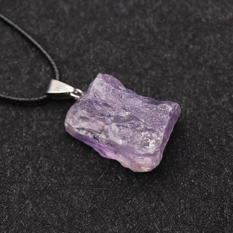 Anhänger Halsketten PCS Echter Rohstein Kristall Anhänger Halskette Natürlicher Edelstein Rosa Quarz Reiki Chakra Lederkette_voghion.com
