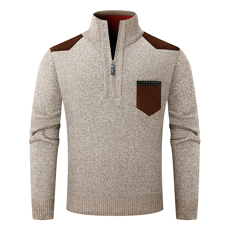 ​​“Men’s Fleece-Lined Half-Zip Knit Sweater – Breathable Thermal Pullover With Stand Collar“​​
