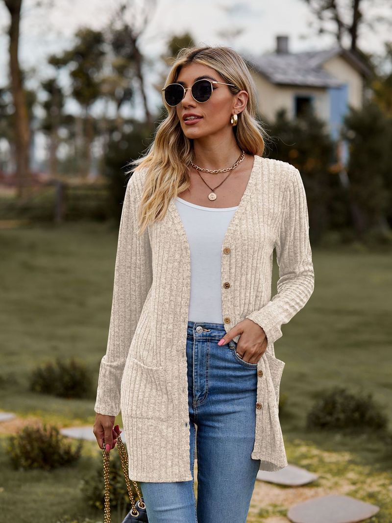 Neue kleidung gebürstet pit streifen einfarbig langarm frauen strickjacke jacke_voghion.com