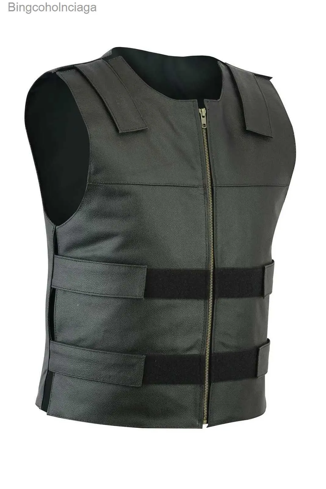 Men's Vests Men Bullet Proof Style Leather Motorcycle Vest for Bikers Tactical WaistcoatL231014_voghion.com
