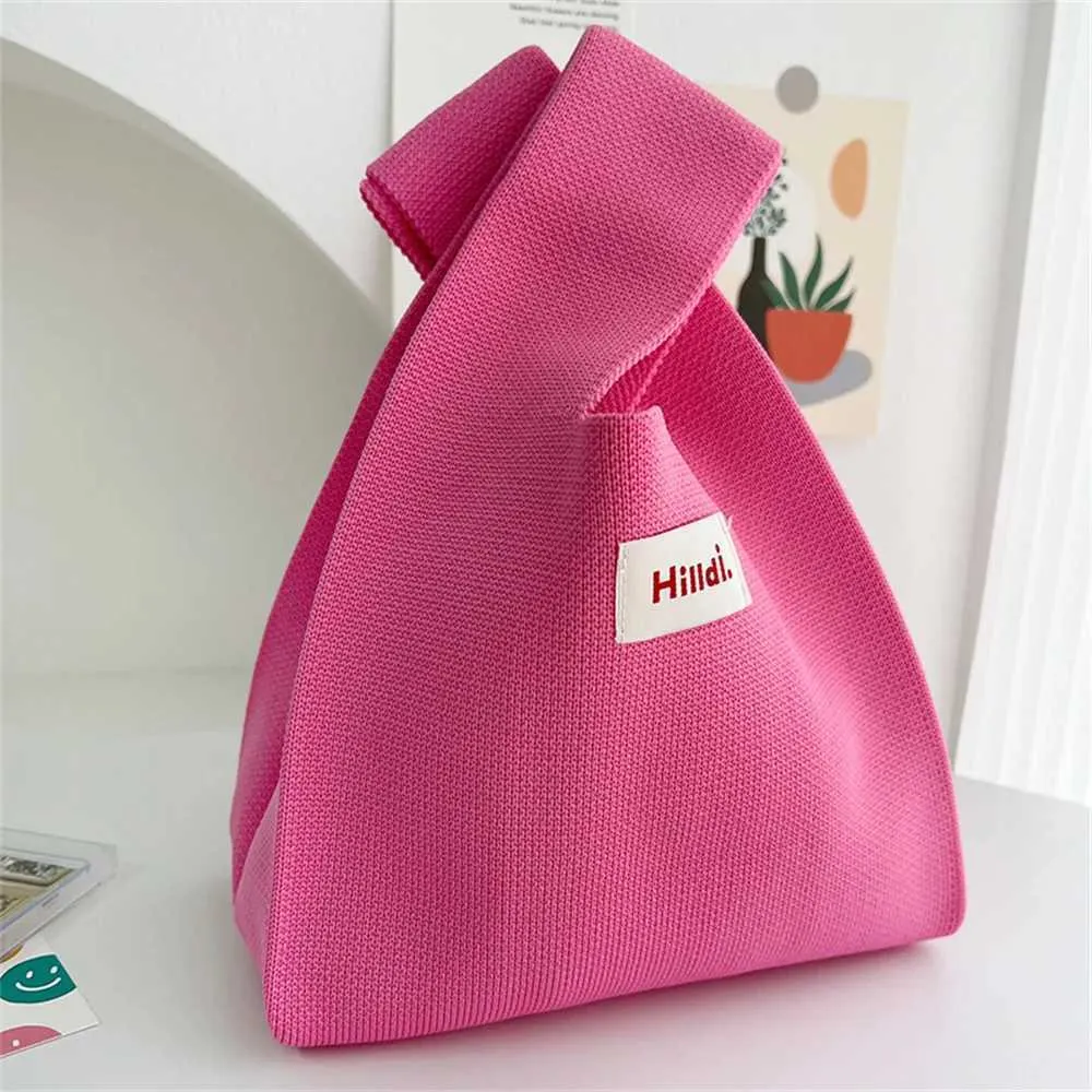 Handmade knitted warm mini knot wrist Fem casual color wide stripe plain weave handbag reusable shopping bag Y241106_voghion.com