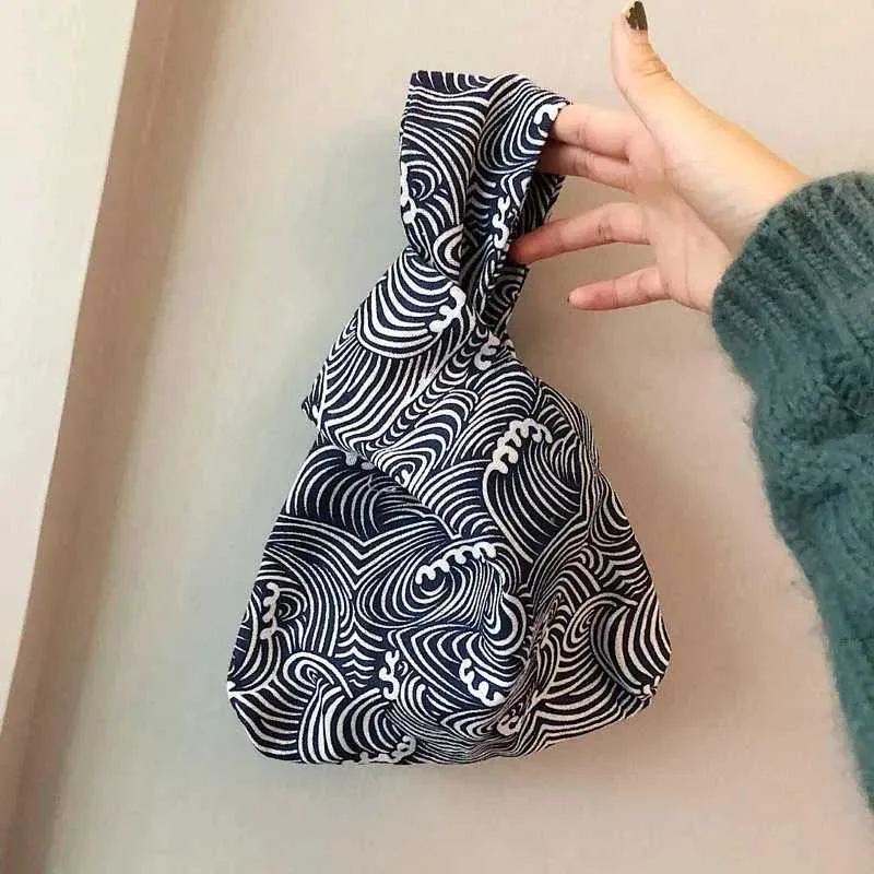 Borsa da polso con nodo da bar da donna, stile giapponese, con onde, portafoglio caldo per monete e borsa per feste con cellulare Y241106_voghion.com