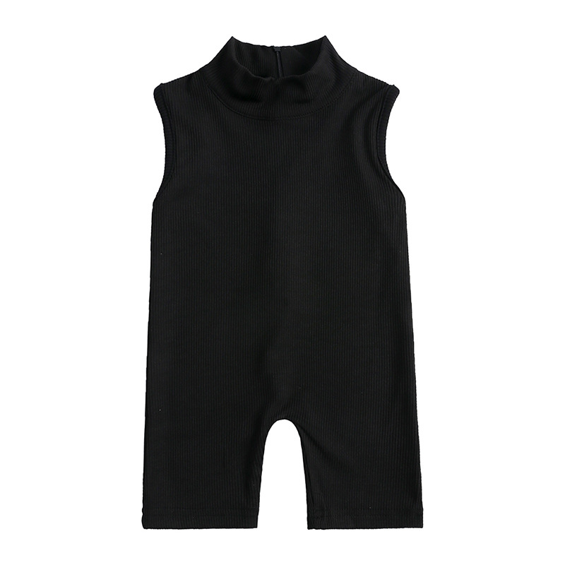 Mutter & Kinder Mädchen Sommer Ins Baumwolle gestreiften halbhohen Kragen elastischen Overall kleine und mittlere Kinder ärmellose Kleidung Großhandel Agent_voghion.com