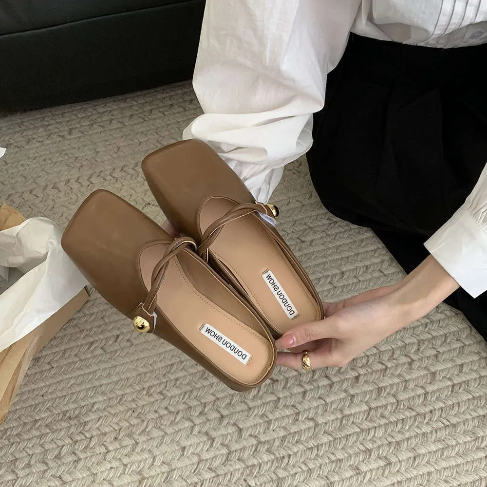 Fashion French Flats Slippers Classic Dress Sandal Women Pu Solid Color Square Toe Casual Shoes size_ecoleips.com