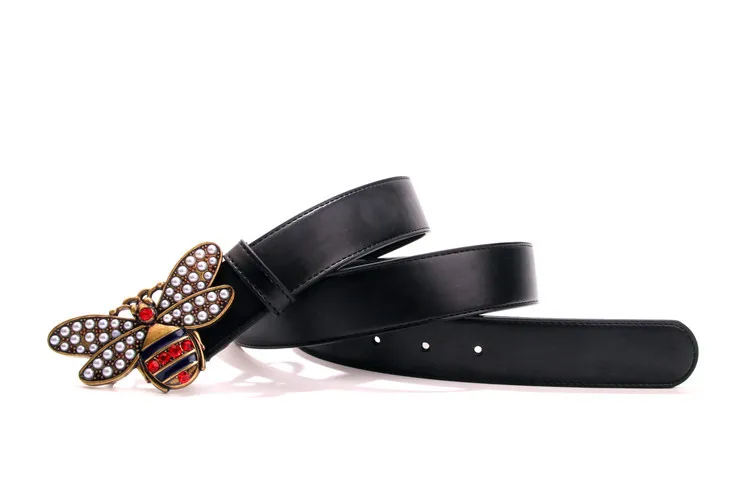 2018 Hot black designer for men bee pattern male chastity belts fashion mens leather belt wholesale free shipping_voghion.com