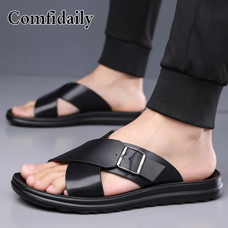 Leren heren slippers voor strand en casual gebruik_voghion.com