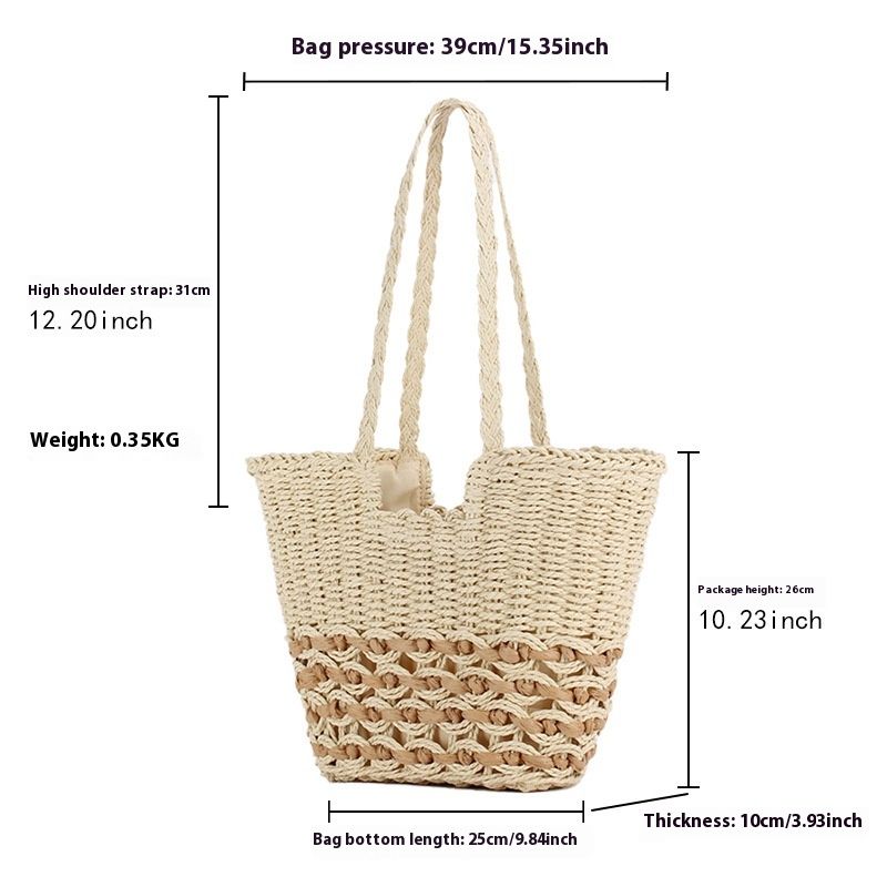 Hohlgewebte aus Papierseil, große Kapazität, versenkte Umhängetasche, Strandurlaubsfoto, gewebte Tasche für Frauen_voghion.com