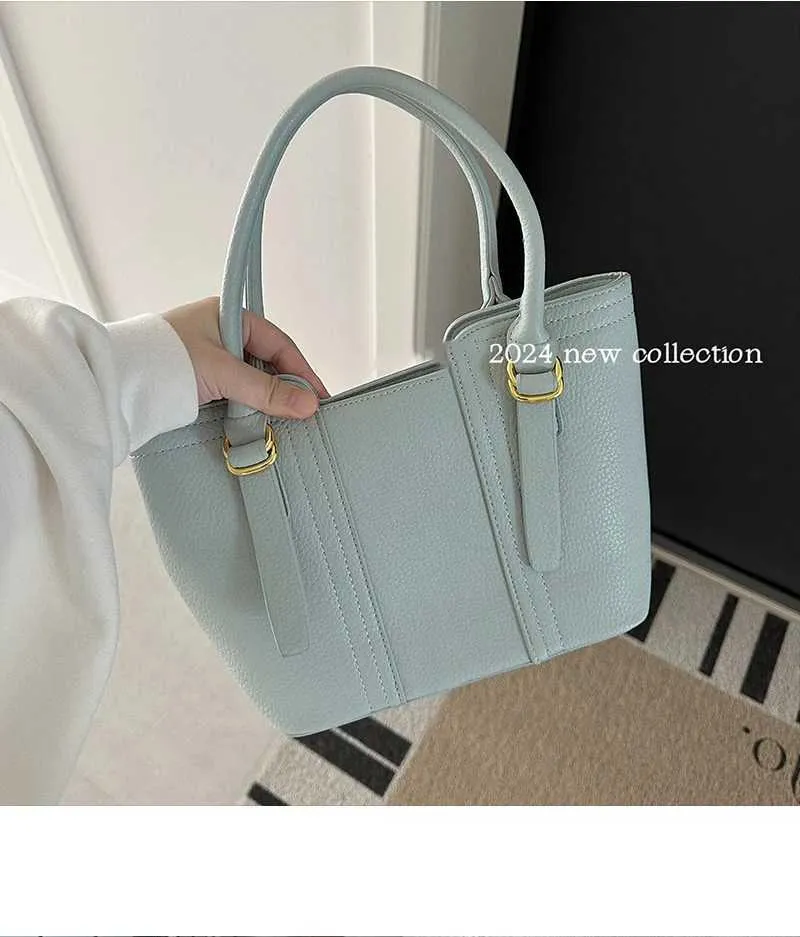 Teksturowane torebki damskie Solidne miękkie skórzane torby typu bucket Duża pojemność Damska torba crossbody do pracy Letnia mięta_voghion.com