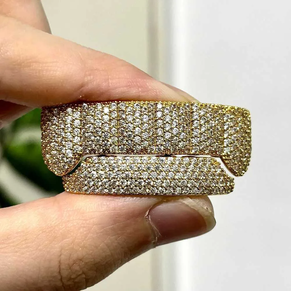 YOUNGX Gold Silber Farbe Zirkon Zahnkappen Für Frauen Männer Voll CZ Stein Zähne Grillz Hosenträger Hip Hop Dental Grills_voghion.com