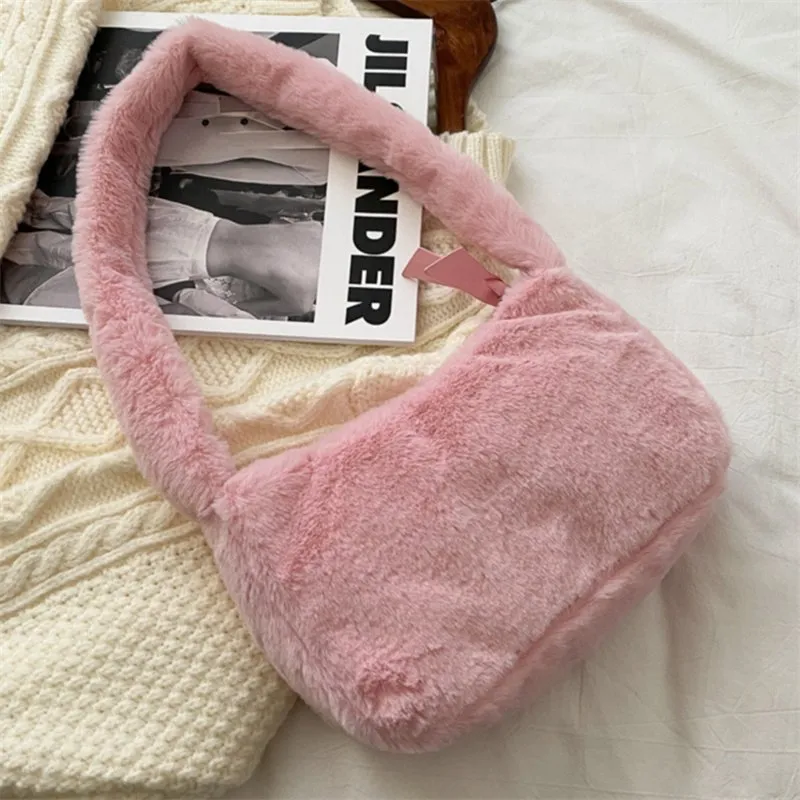 Plüsch-Umhängetaschen für Femme Designer Soft Winter Damen Clutch Handtasche Nette FI Weibliche Party Unterarm Tasche_voghion.com