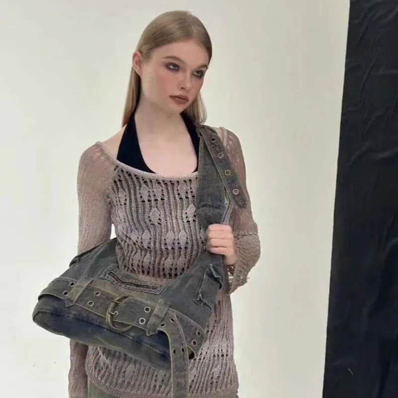 Bolsa de ombro feminina vintage jeans punk da moda, bolsa de mão grunge de rua Y2k, bolsa de mão retrô gótica casual para meninas, bolsas de axila_voghion.com