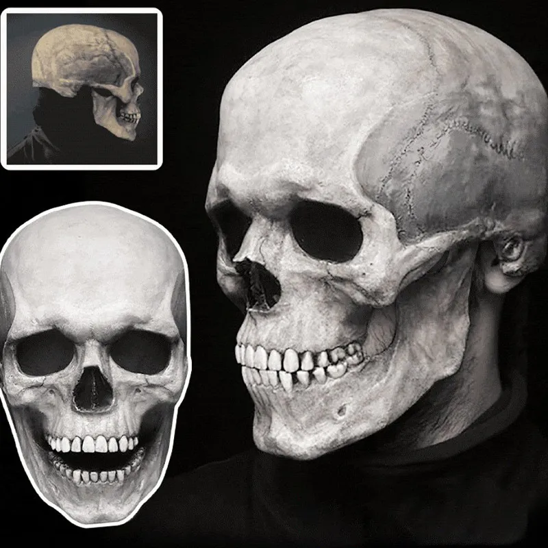 Masca de craniu cu cap complet, cu maxilar mobil, înfricoșător, din latex, mărime adultă, cosplay, mascarada, măști, petrecere de Halloween_voghion.com