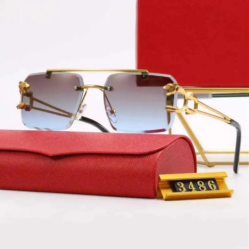 Black Sunglasses Designer Woman Mens Sunglass Curved Temples Metal Frame Rectangle Rimless Oversized Fashion Beach_voghion.com