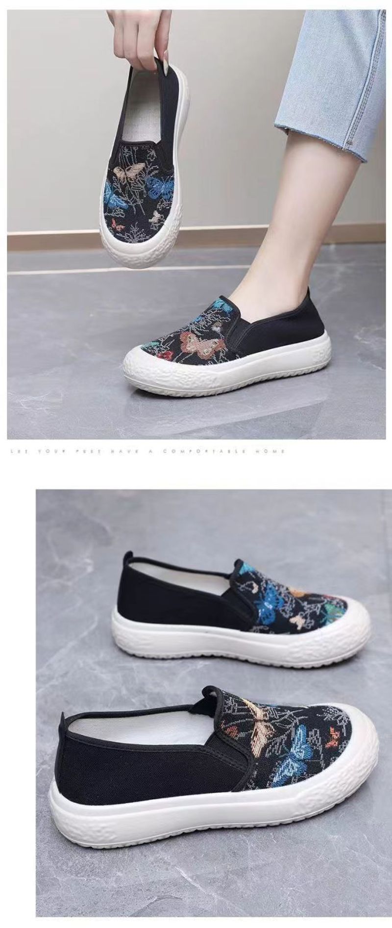 2024 spring new women's round head slip-on canvas women breathable soft sole student lazy single shoes_voghion.com