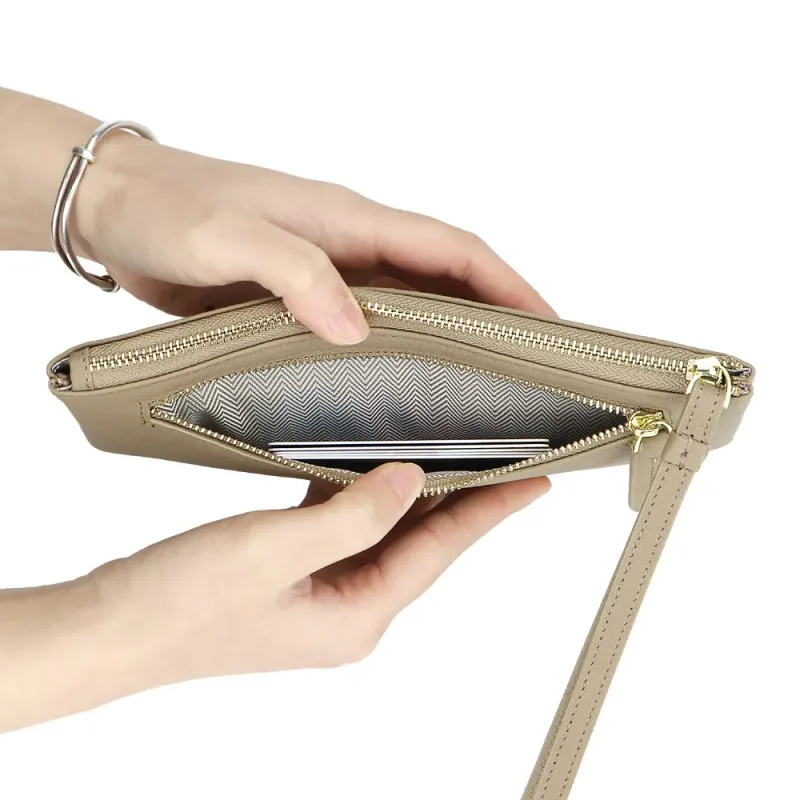 URBAN MASTER Clutch aus echtem Leder in einfarbiger Optik, ultramodische, dünne Handy-Geldbörse mit Reißverschluss,_voghion.com