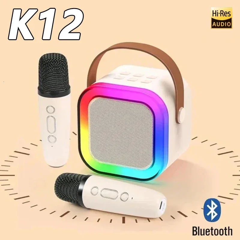 K12 Karaoke Hine With 1-2 Wireless Microphones Portable 5.3 PA Bluetooth Speaker System RGB Lights Audio Home KTV Gifts_voghion.com