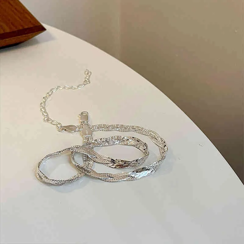 Braided Silver Chain Necklace Sterling Silver Trendy Elegant_voghion.com