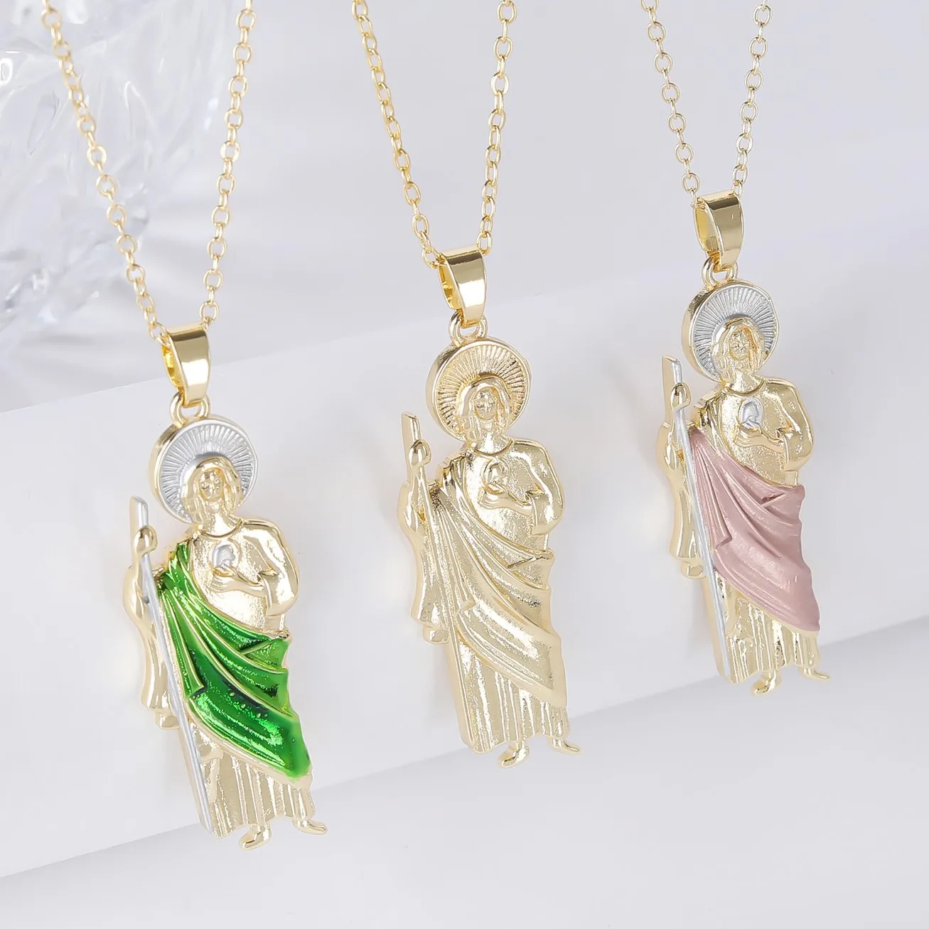 Collane con ciondolo verde rosa oro colore collana San Judas Tadeo 3 misure per uomo donna regali gioielli religiosi_voghion.com