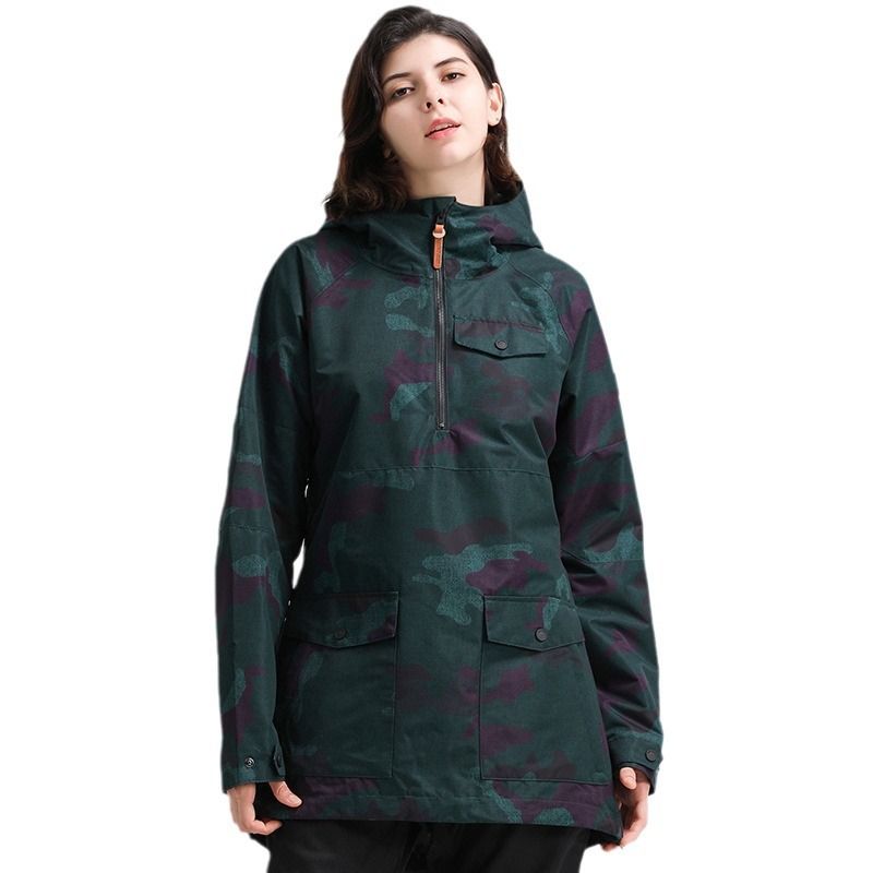 Snowwear women's top waterproof windproof slim body jacket veneer double board outdoor snow suit hoodie_voghion.com