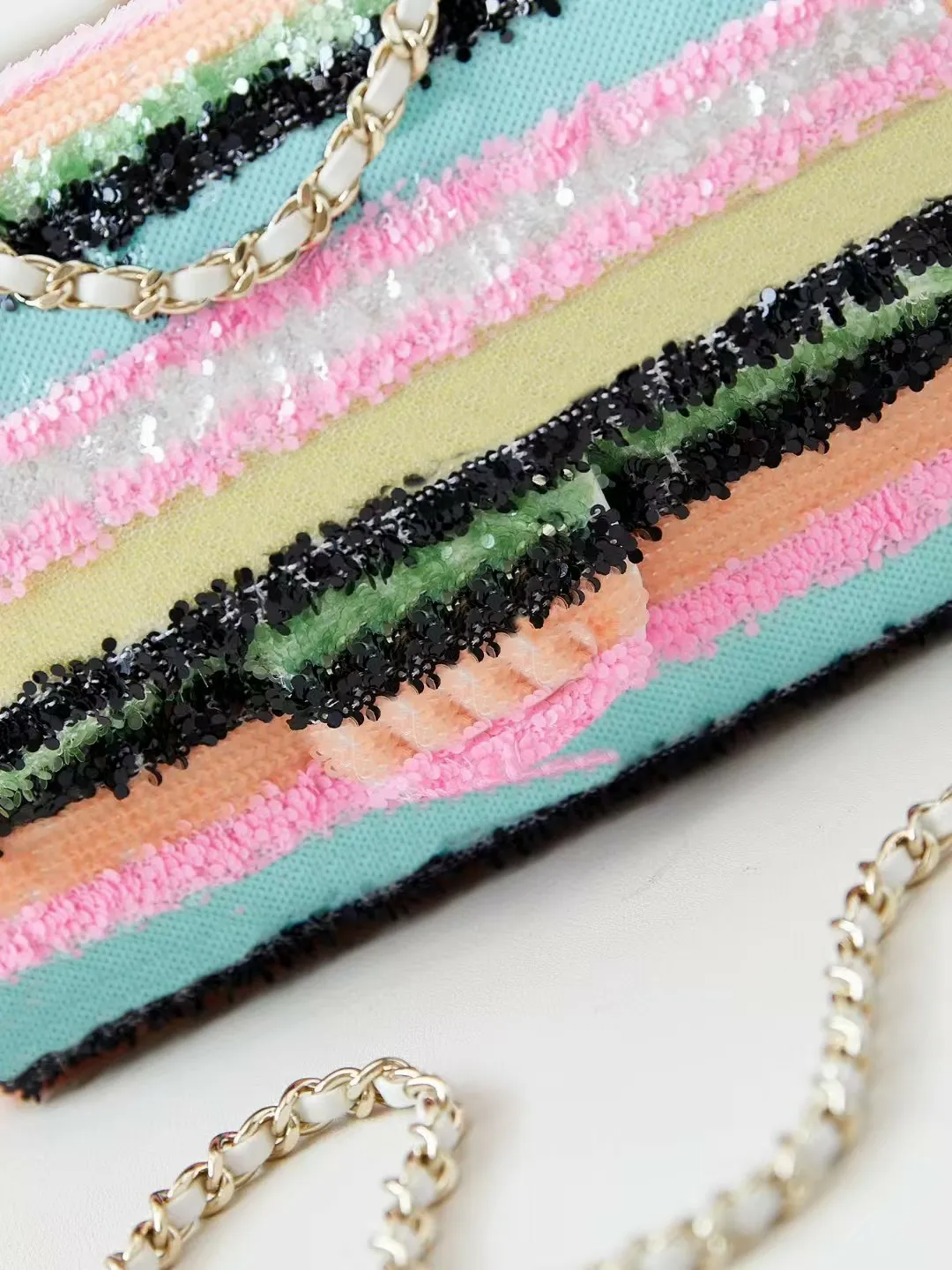 Exquisite Sequin Flap Bag - Dazzling Multicolored Evening Handbag With Gold Hardware And Chain Shoulder Strap_voghion.com